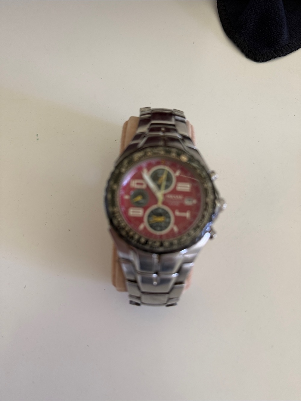 Pulsar Silver-Tone Chronograph Watch with Red Dial